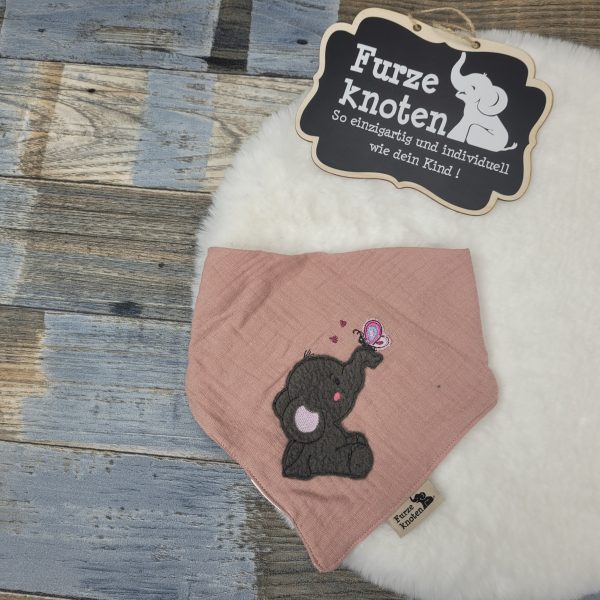 Musselinhalstuch mit Applikation "Elefant" Altrosa