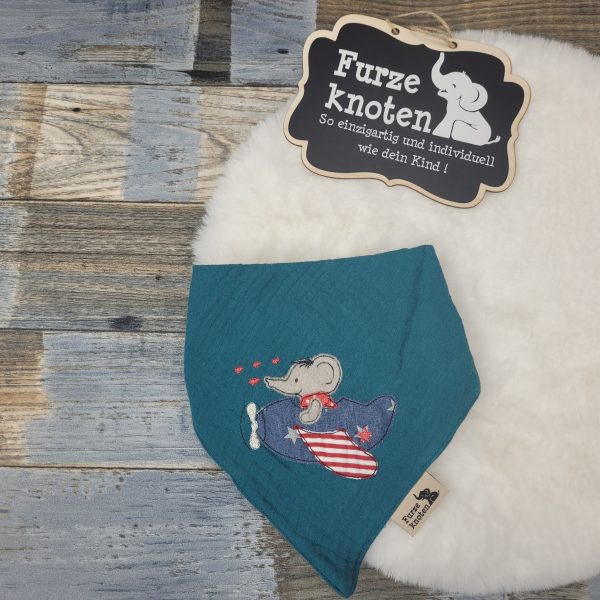 Musselinhalstuch mit Applikation "Elefant" Petrol
