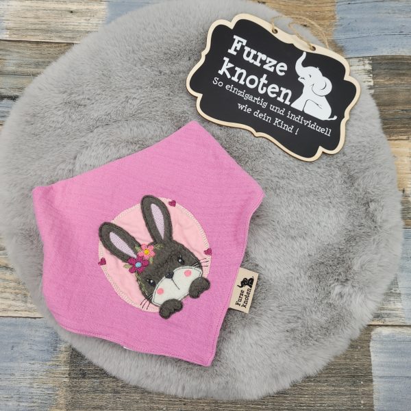 Musselinhalstuch mit Applikation "Hase" Pink