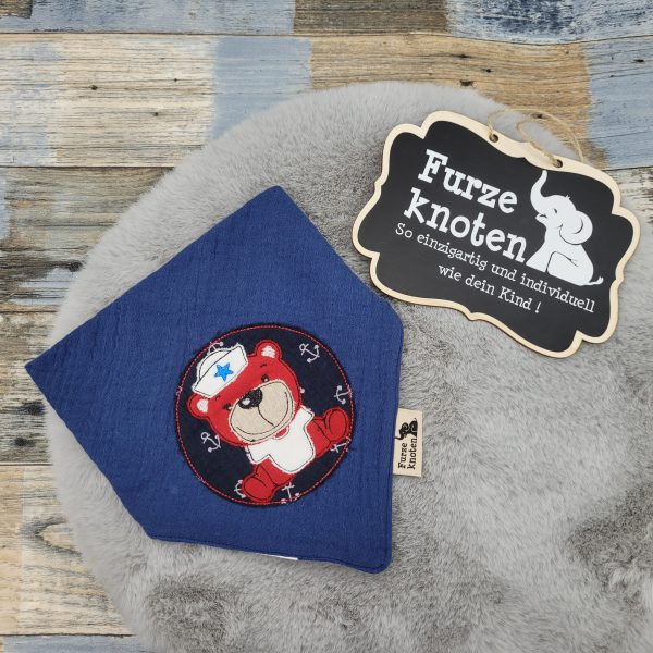 Musselinhalstuch mit Applikation "Bär Maritim" Blau