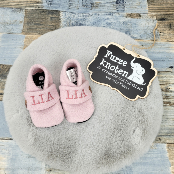 Wollwalk Hausschuhe/Krabbelschuhe/Puschen mit Veloursleder-Sohle