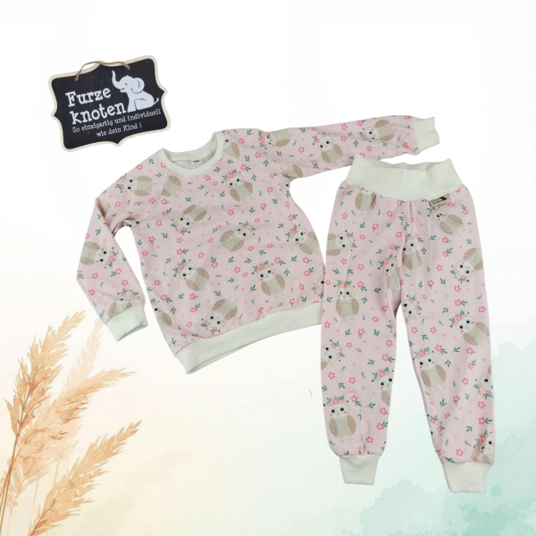 Schlafanzug lang Gr. 98 "Eulen Rosa"