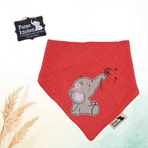 Musselinhalstuch mit Applikation "Elefant" Rot